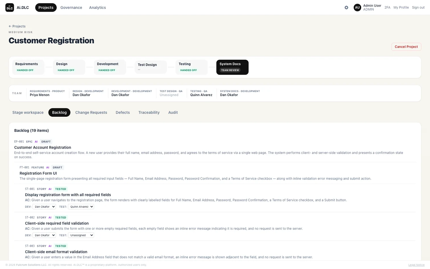 Ai.DLC project backlog